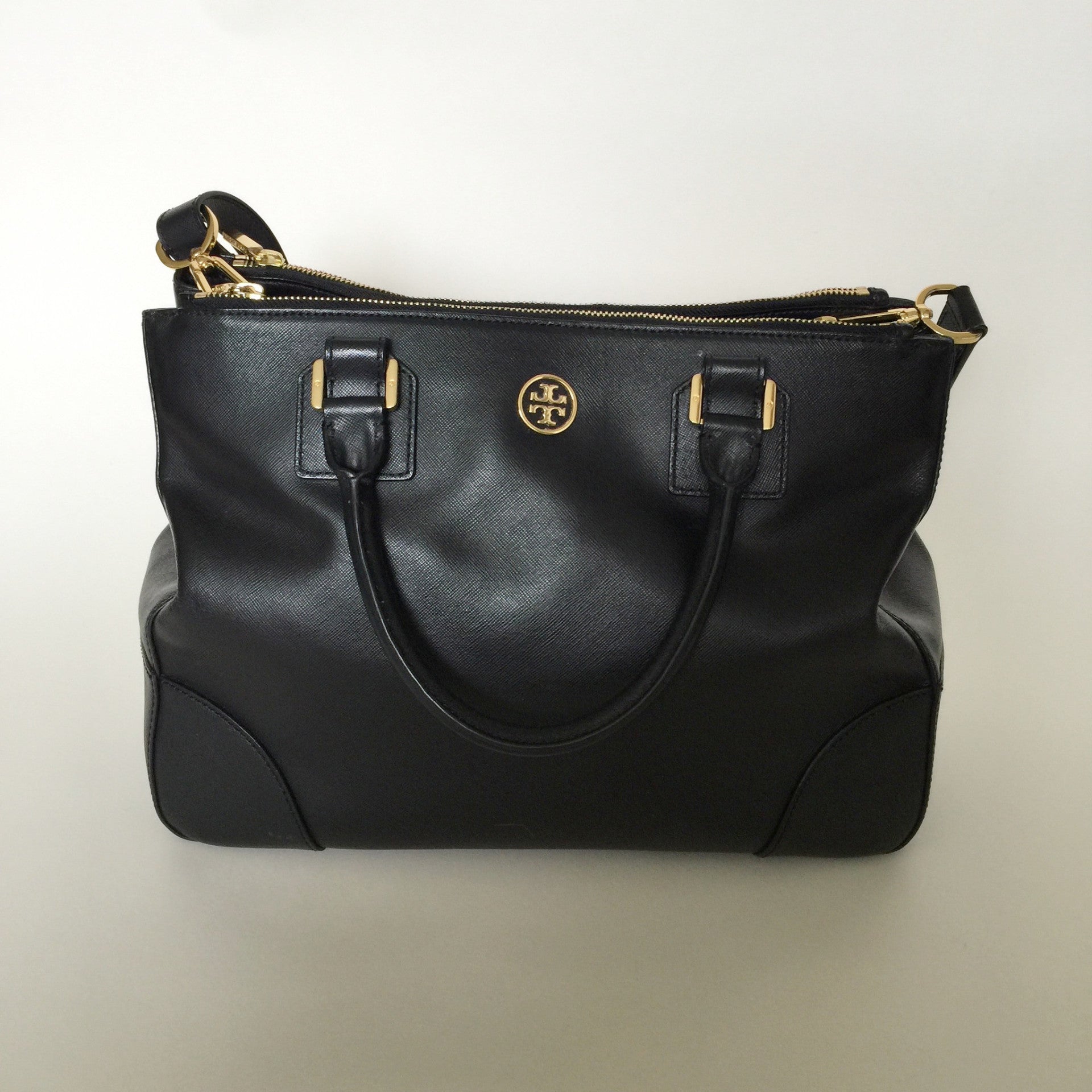 Authentic TORY BURCH Black Robinson Double Zip Tote – Valamode
