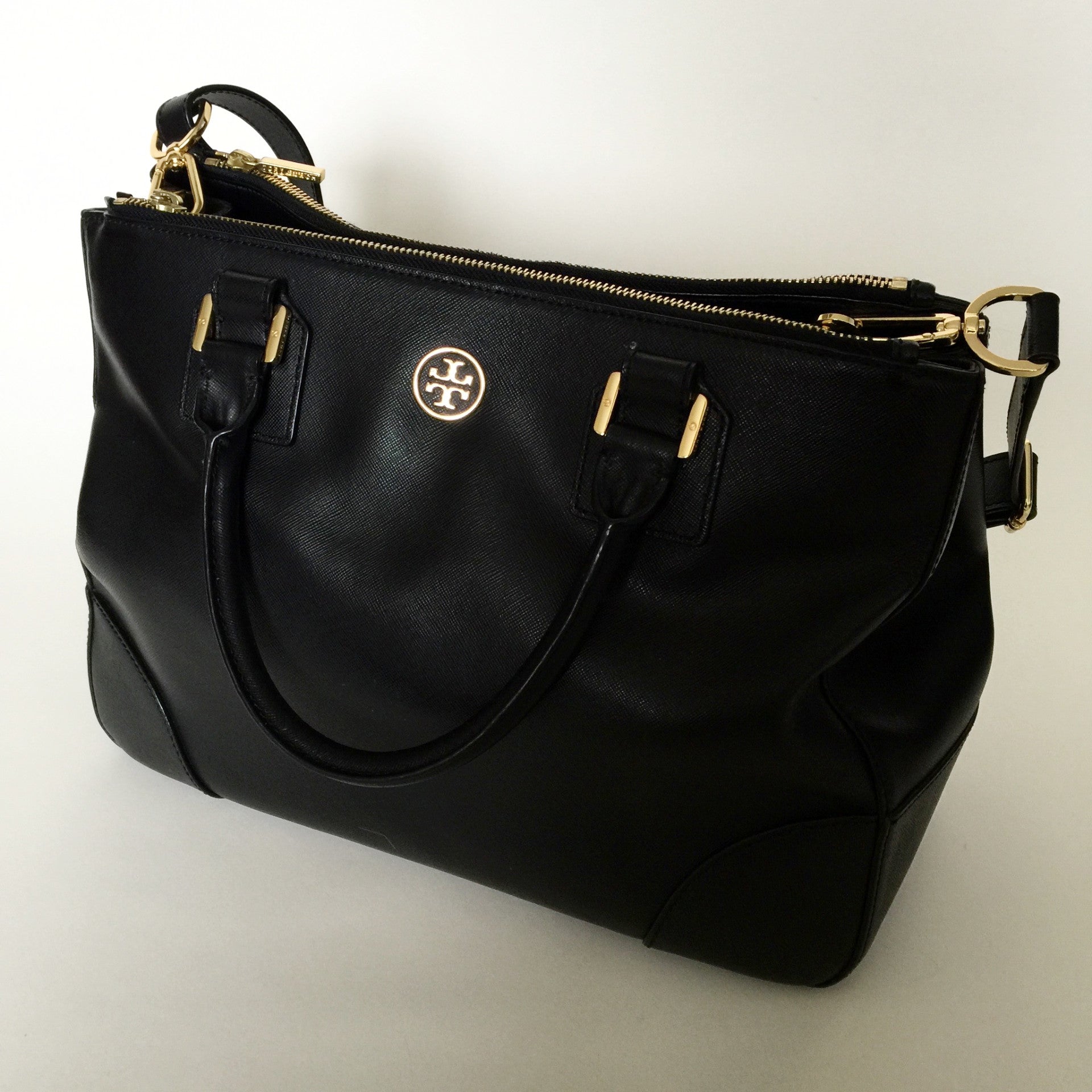 Authentic TORY BURCH Black Robinson Double Zip Tote – Valamode