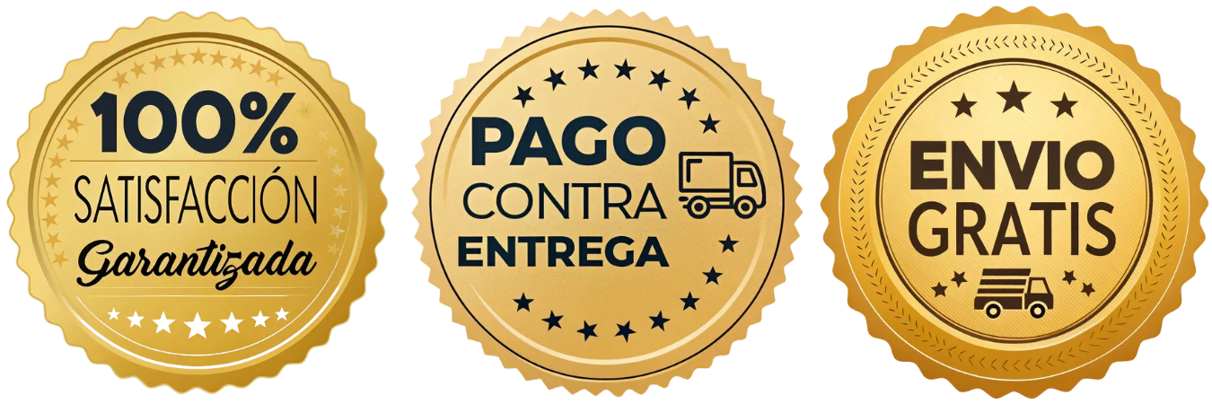 Insignias de pago seguro, envío gratis, garantía y producto natural