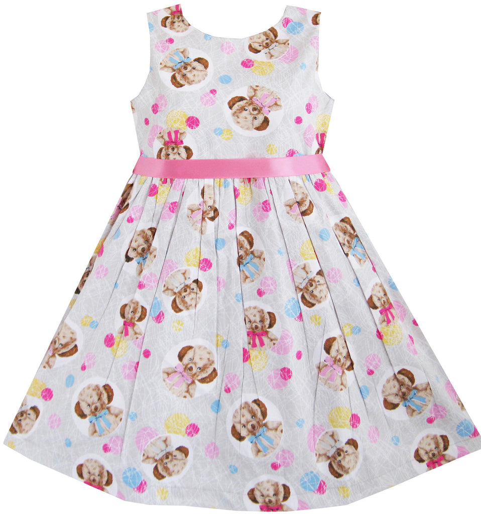 Kids Girls Bear Print Dress School – Sunny Fashion