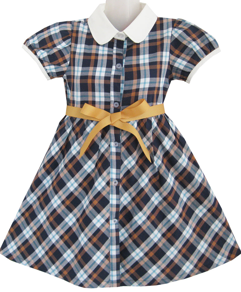 Girls Dress White Collar Gray Navy Blue Plaid Checks School Uniform ...