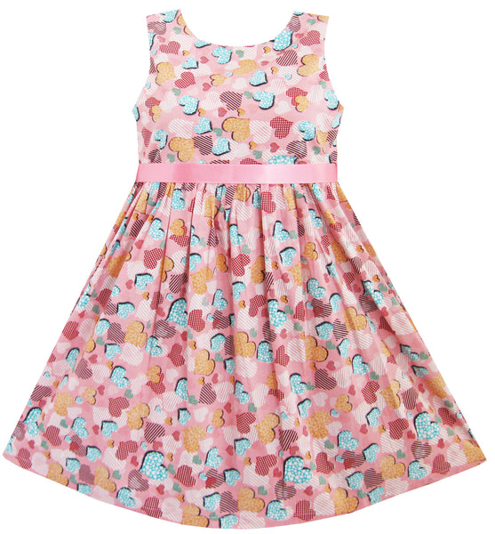 Girls Dress Heart Print Belt Party School – Sunny Fashion