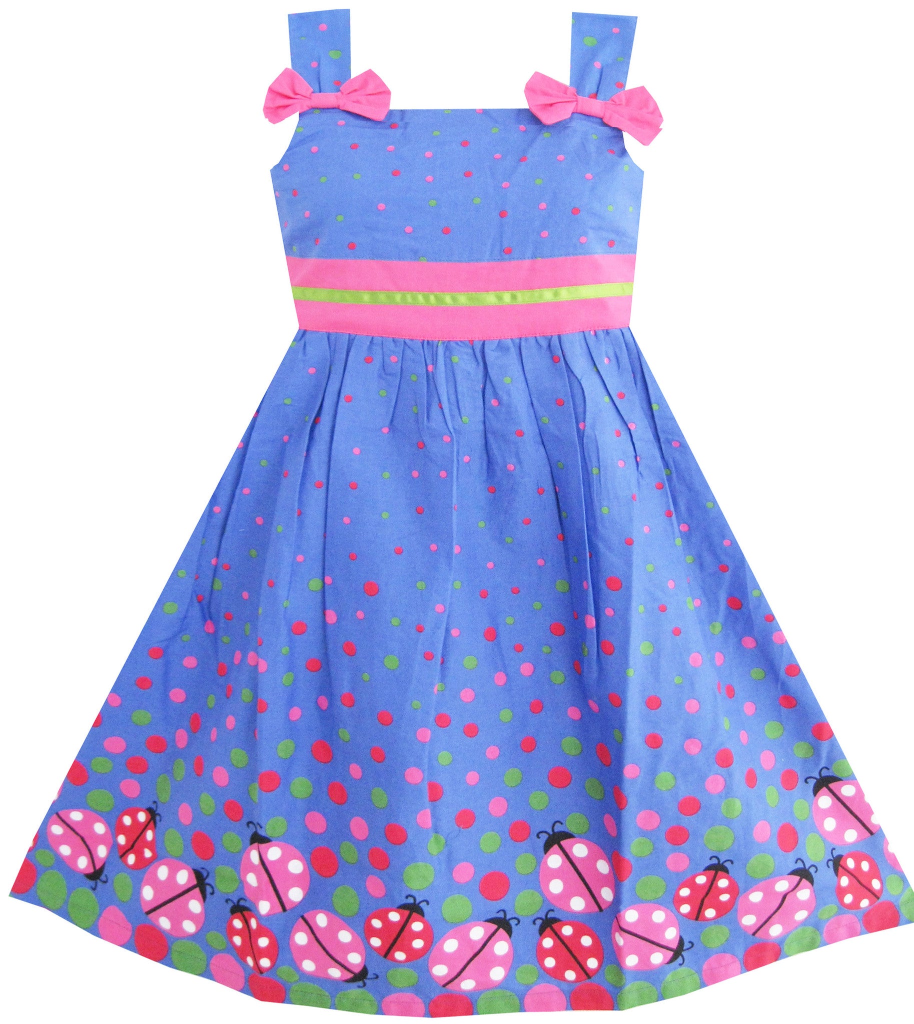 Girls Dress Polka Dot School Bow Tie Pearl Cap Sleeve – Sunny Fashion