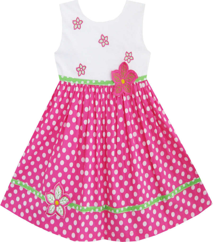 Girls Dress Pink Dot Flower Embroidered – Sunny Fashion