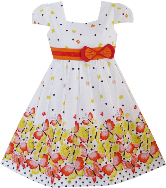 Girls Dress Short Sleeve Butterfly Dot School – Sunny Fashion