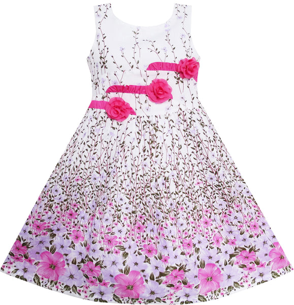 Girls Dress 3 Pink Flower Leaves School Party – Sunny Fashion