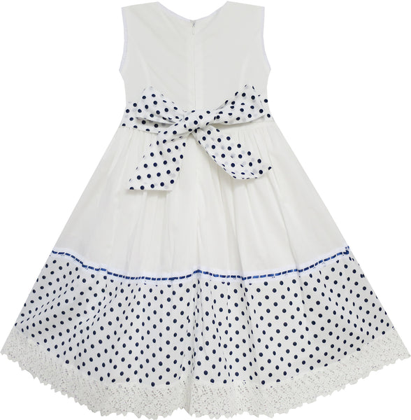 Girls Dress Dot Bow Tie White School – Sunny Fashion