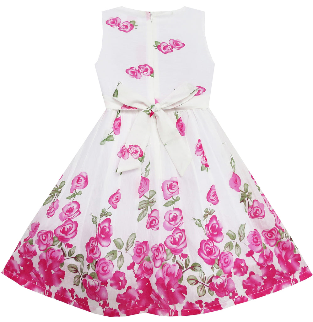 Girls Dress Rose Flower Double Bow Tie Party Summer Camp – Sunny Fashion