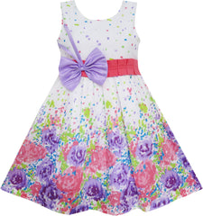 Girls Dress Purple Bow Tie Floral Party Princess – Sunny Fashion