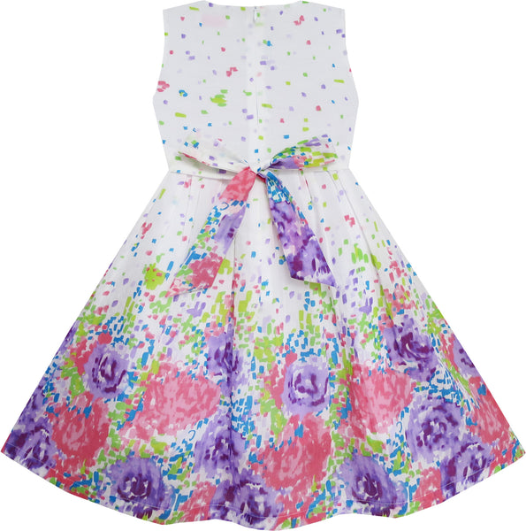 Girls Dress Purple Bow Tie Floral Party Princess – Sunny Fashion