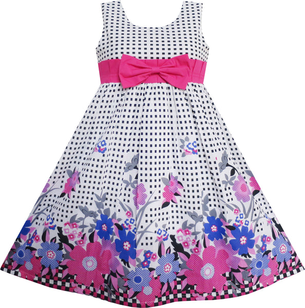 Girls Dress Floral Tartan Party – Sunny Fashion