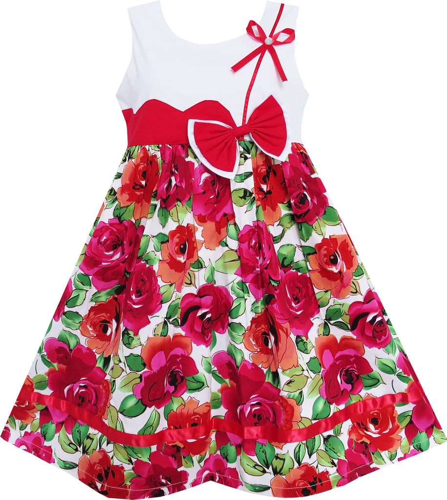 Girls Dress Cute Bow Tie Floral Party Holiday – Sunny Fashion