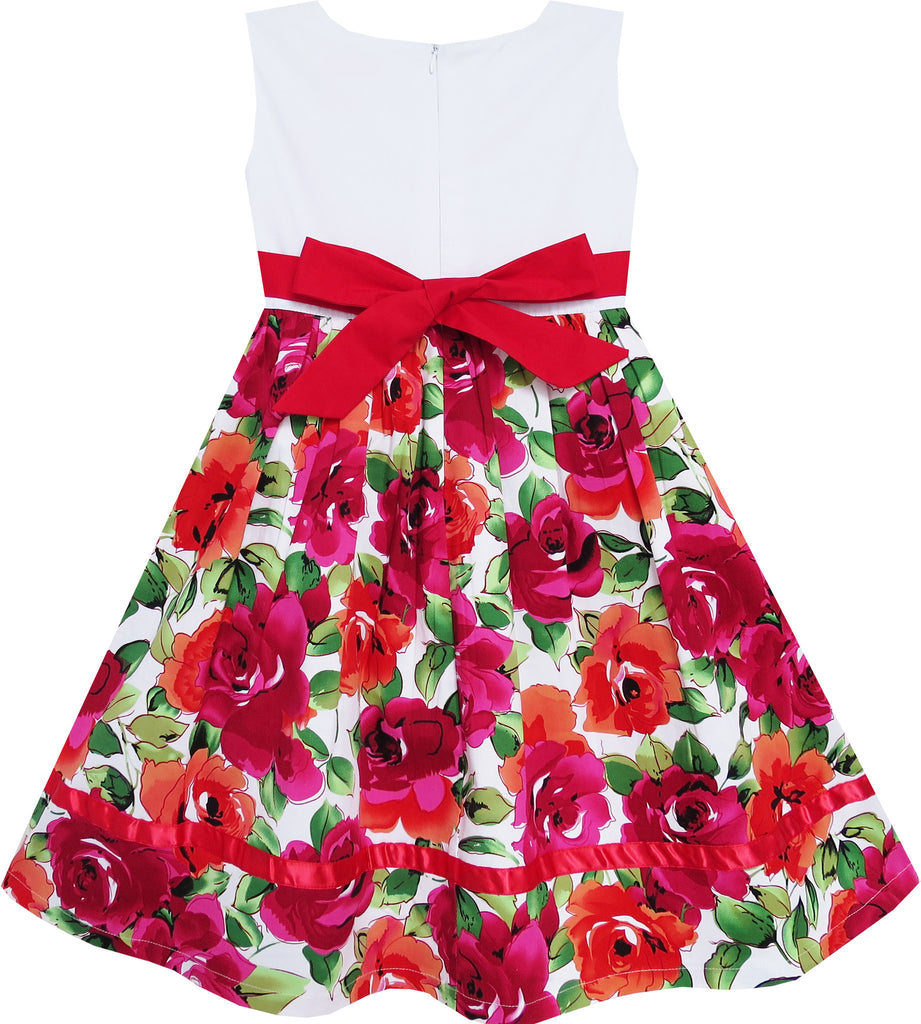 Girls Dress Cute Bow Tie Floral Party Holiday – Sunny Fashion