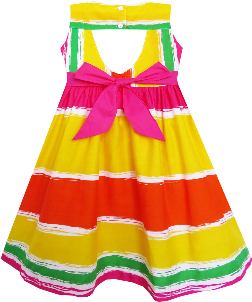 Girls Dress Bow Tie Orange Yellow Striped Tie Dye Style – Sunny Fashion