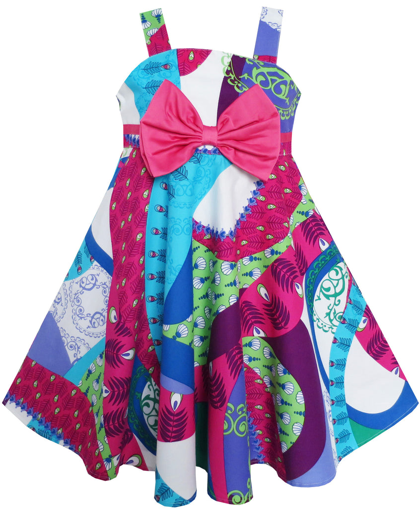 Girls Dress Bow Tie Sleeveless Novelty Paisley Style Print – Sunny Fashion