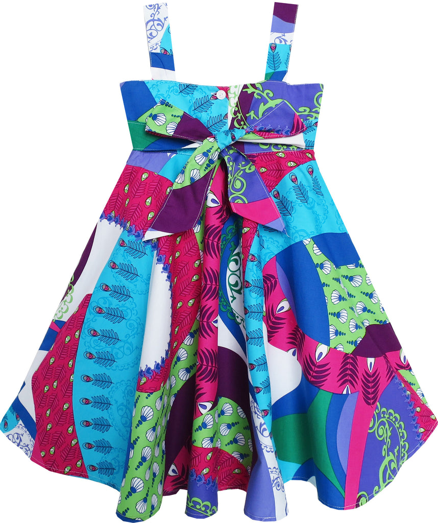 Girls Dress Bow Tie Sleeveless Novelty Paisley Style Print – Sunny Fashion