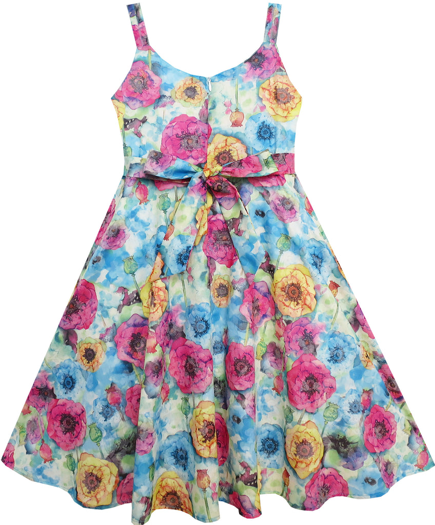 Girls Dress Sling Bow Tie Flower Princess Cotton Pink – Sunny Fashion
