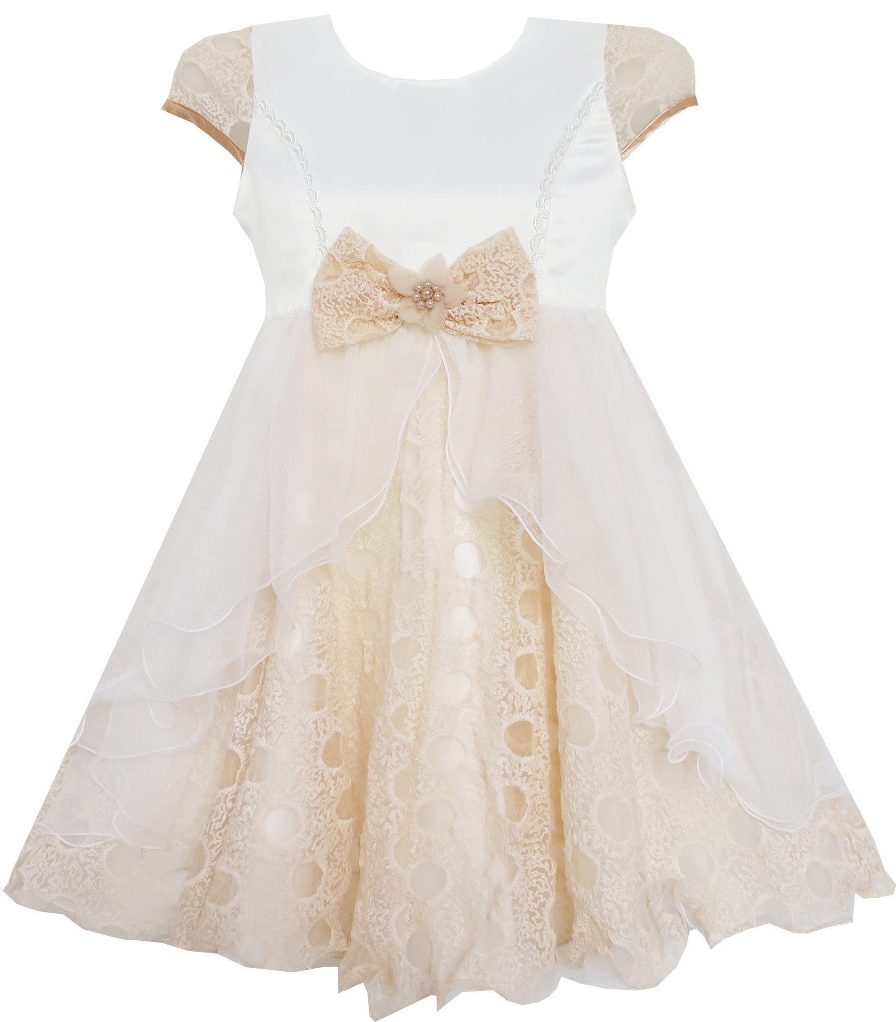 Girls Dress Tulle Lace Embroidered Flower Trim With Beading – Sunny Fashion