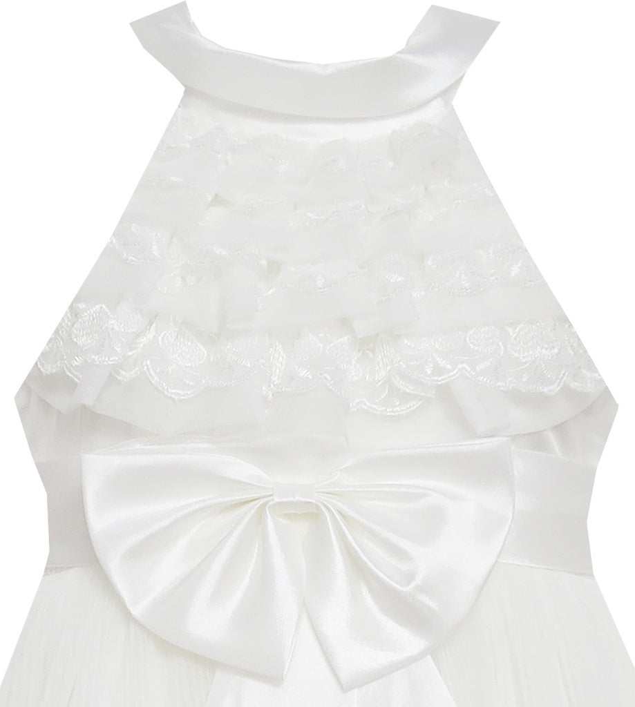 Girls Dress A-line Round Collar Sleeveless Pleated Bodice White – Sunny ...