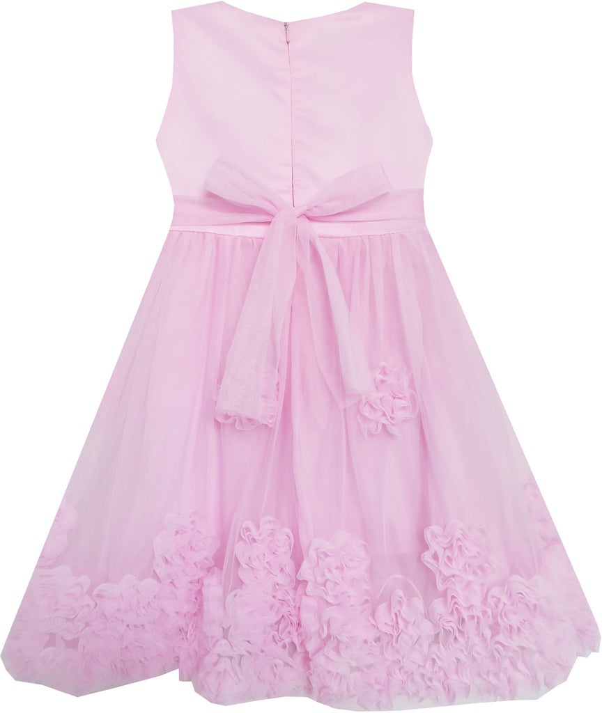 Girls Dress Sleeveless Accented Rosette Lace Beading Pink – Sunny Fashion