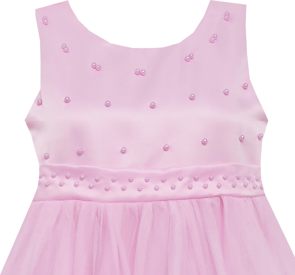 Girls Dress Sleeveless Accented Rosette Lace Beading Pink – Sunny Fashion