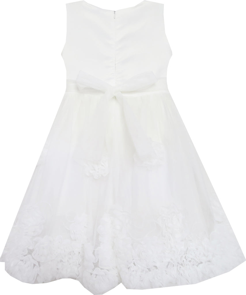 Girls Dress Sleeveless Accented Rosette Lace Beading White – Sunny Fashion