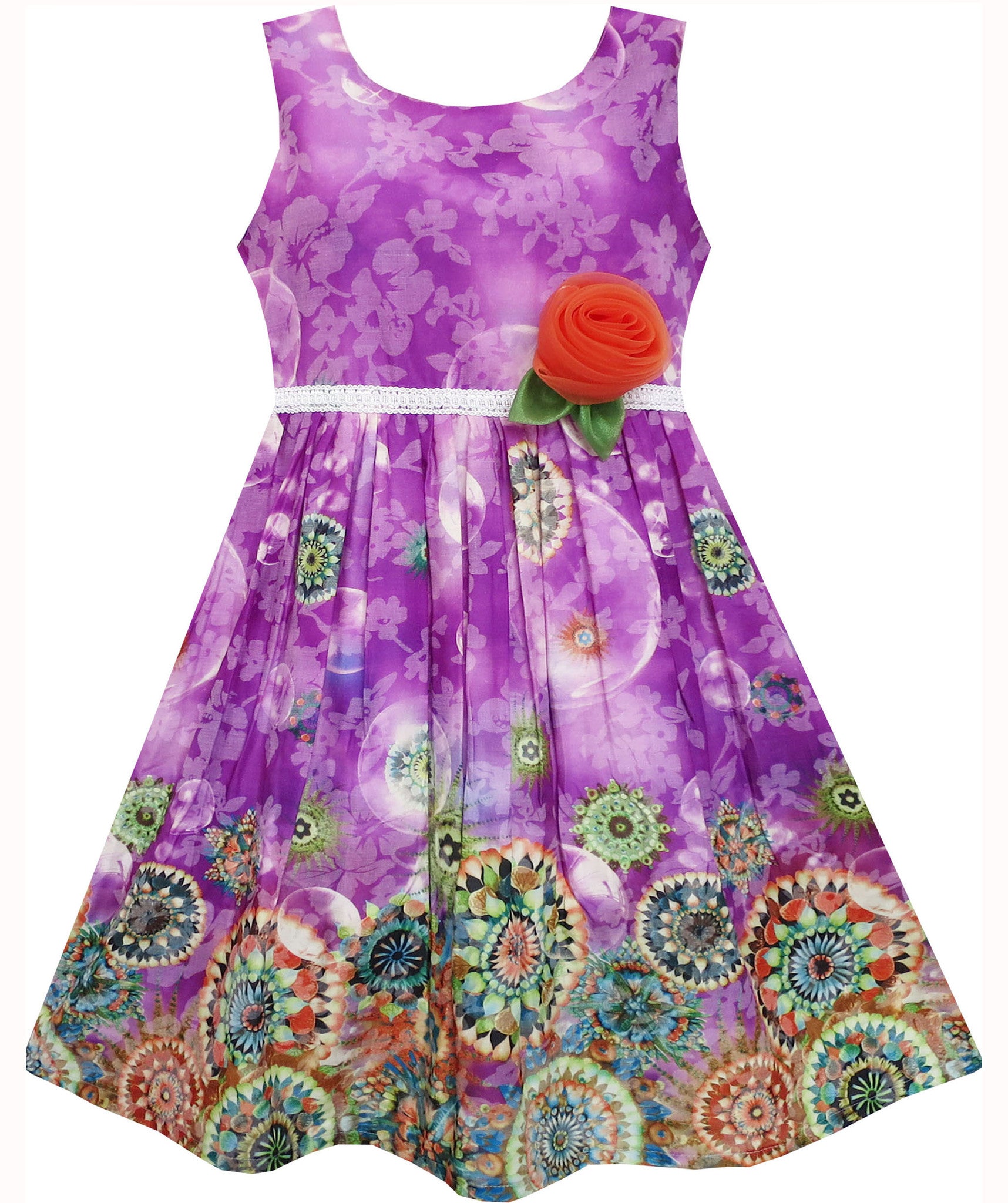 Girls Dress Purple Blue Butterfly Print Triple Bow Tie – Sunny Fashion