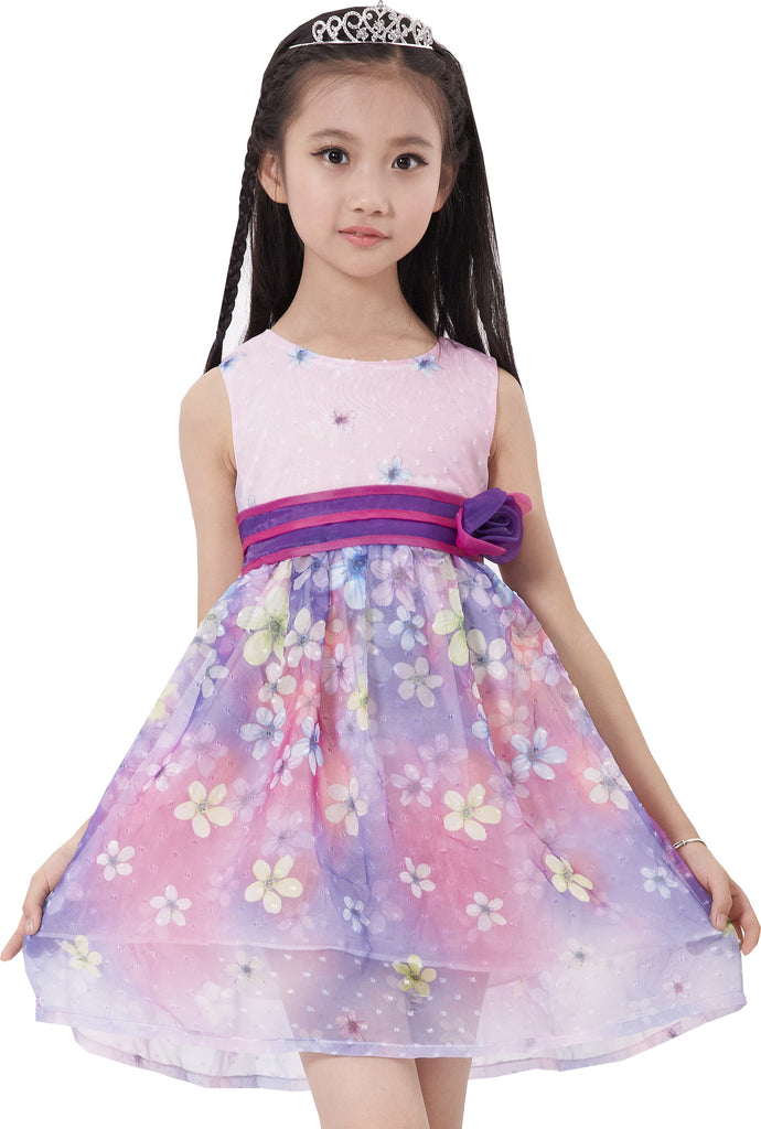 Girls Dress A-line Flower Detailing Rose Striped Party Purple – Sunny ...