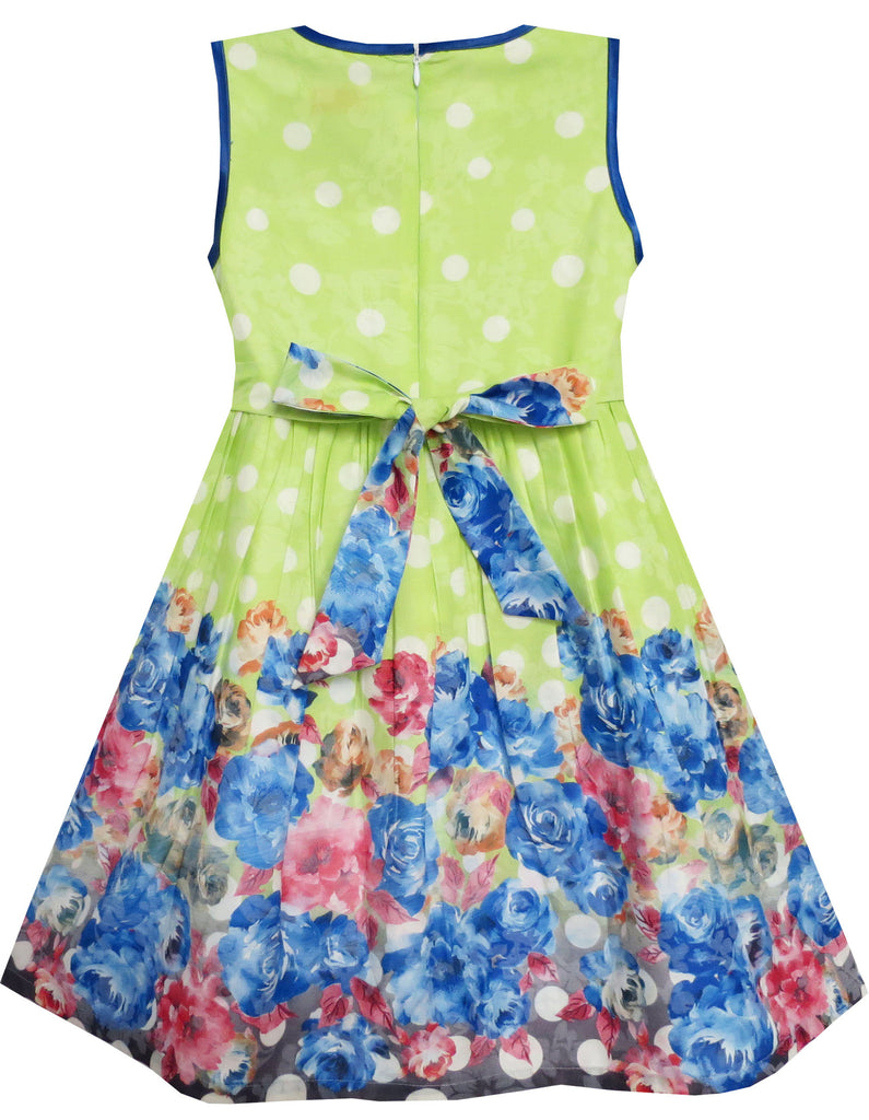 Girls Dress Sleeveless Polka Dot Rose Flower Garden Green Print – Sunny ...