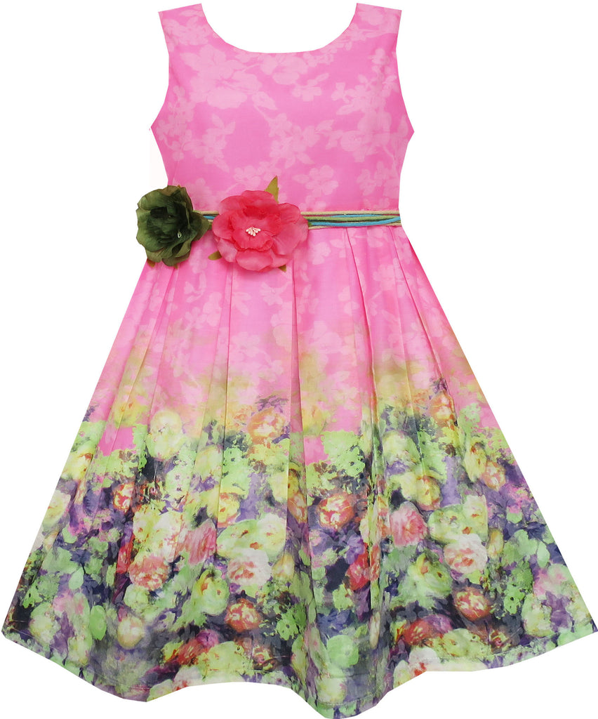 Girls Dress Sleeveless Blooming Rose Flower Garden Print Pink – Sunny ...