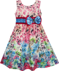 Girls Dress Sleeveless Flower Garden Print Bow Tie – Sunny Fashion