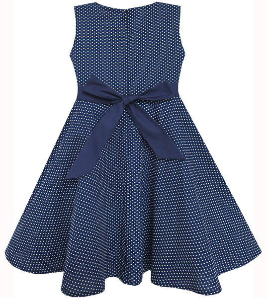 Girls Dress Bow Tie Heart Print Sleeveless Blue – Sunny Fashion