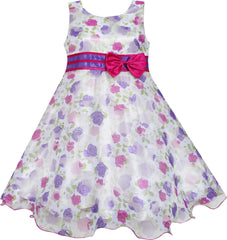 Girls Dress Bow Tie Bridal Lace Rose Flower Detailing Purple – Sunny ...