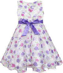 Girls Dress Bow Tie Bridal Lace Rose Flower Detailing Purple – Sunny ...