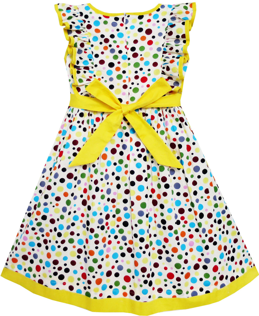 Girls Dress Polka Dot Overlap Design With Trim Yellow – Sunny Fashion
