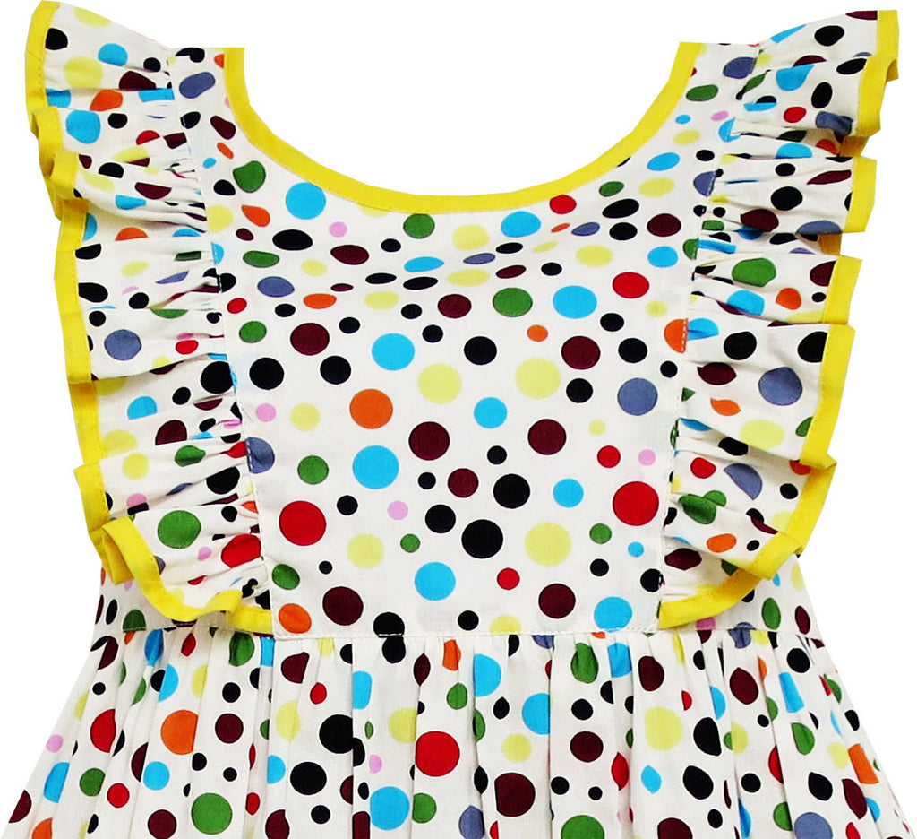 Girls Dress Polka Dot Overlap Design With Trim Yellow – Sunny Fashion