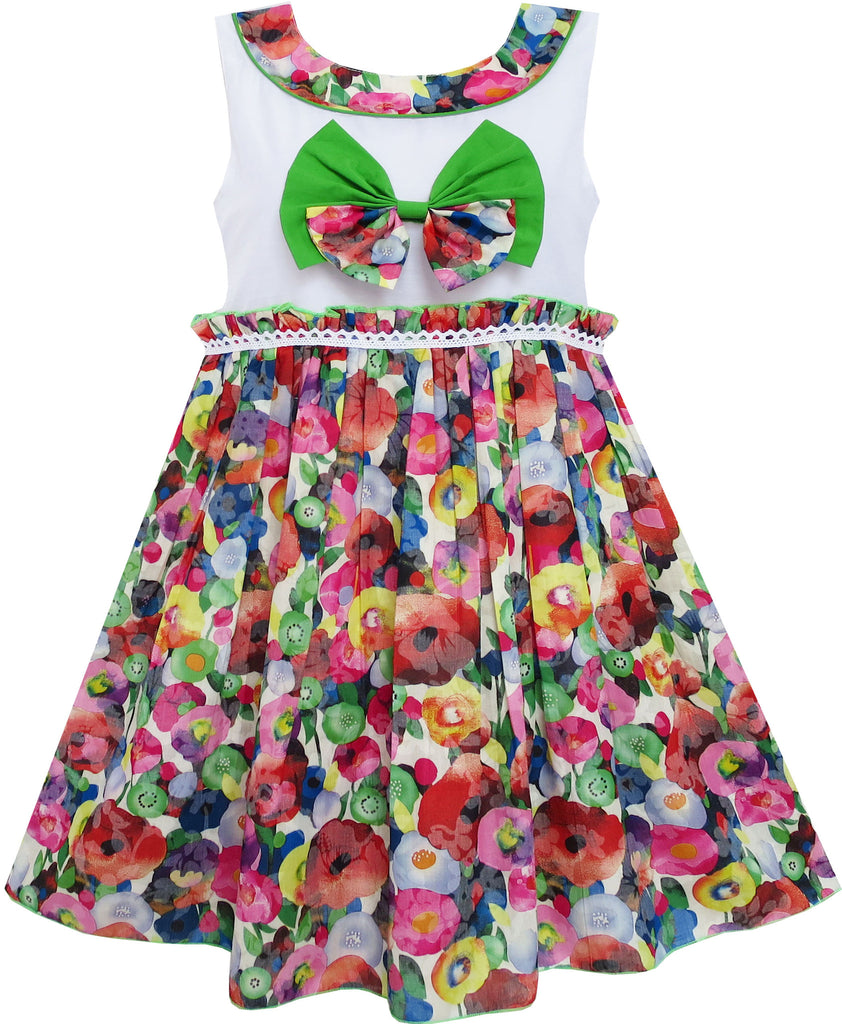 Girls Dress Bow Tie Blooming Flower Detailing Collar Green – Sunny Fashion