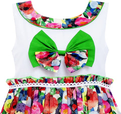 Girls Dress Bow Tie Blooming Flower Detailing Collar Green Size 4-10 Years