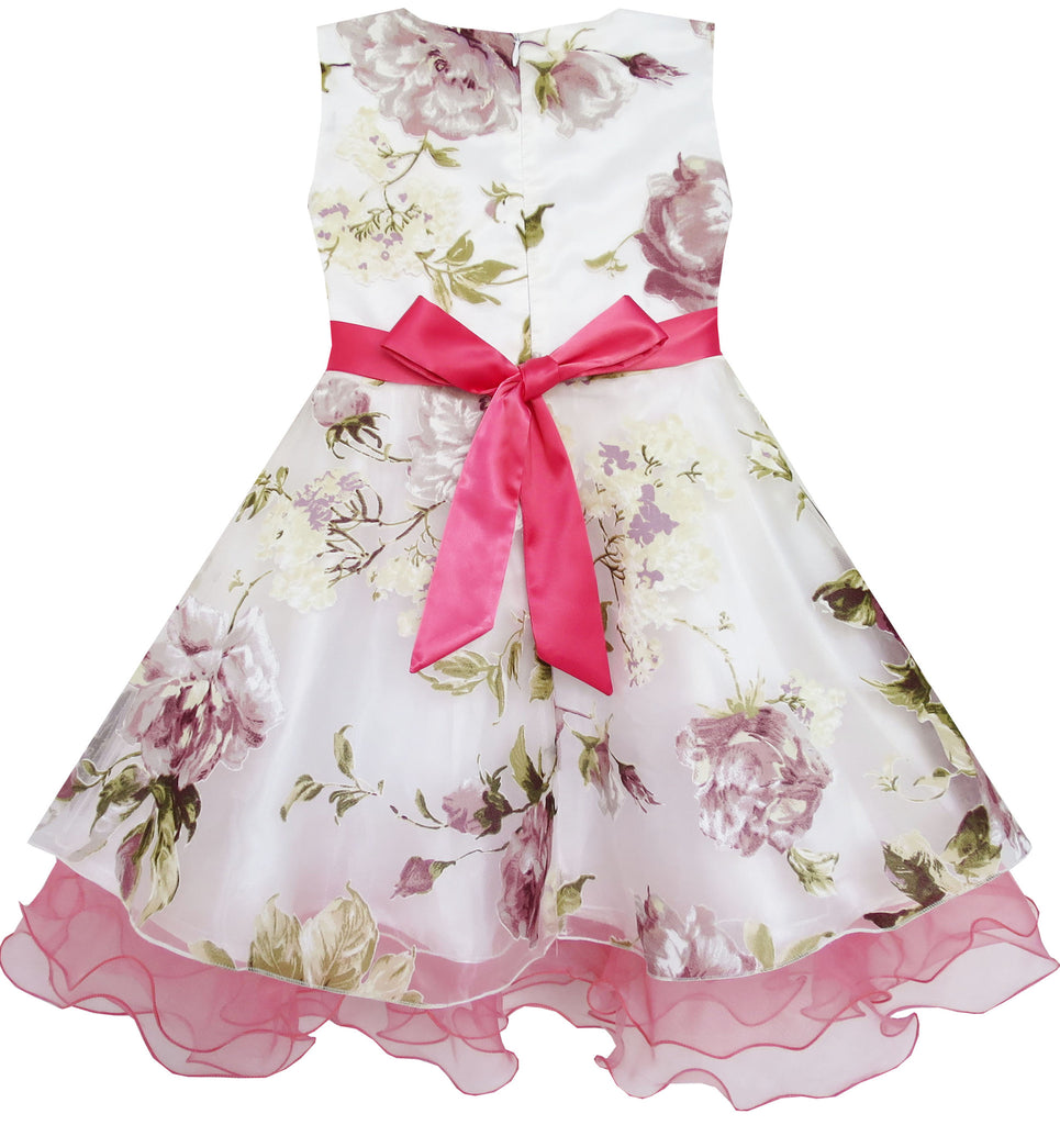 Girls Dress Wedding Tulle Overlay Flower Detailing Red – Sunny Fashion