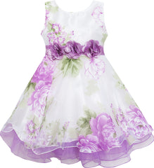 Girls Dress Tulle Bridal Lace With Flower Detailing Purple – Sunny Fashion