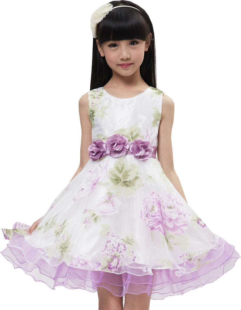Girls Dress Tulle Bridal Lace With Flower Detailing Purple – Sunny Fashion