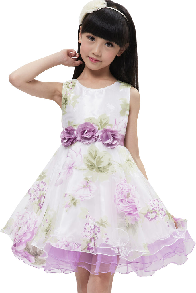 Girls Dress Tulle Bridal Lace With Flower Detailing Purple – Sunny Fashion