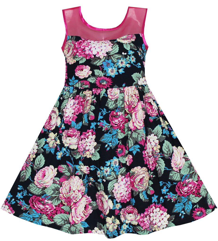 Girls Dress Sleeveless Transparent Shoulder Flower – Sunny Fashion