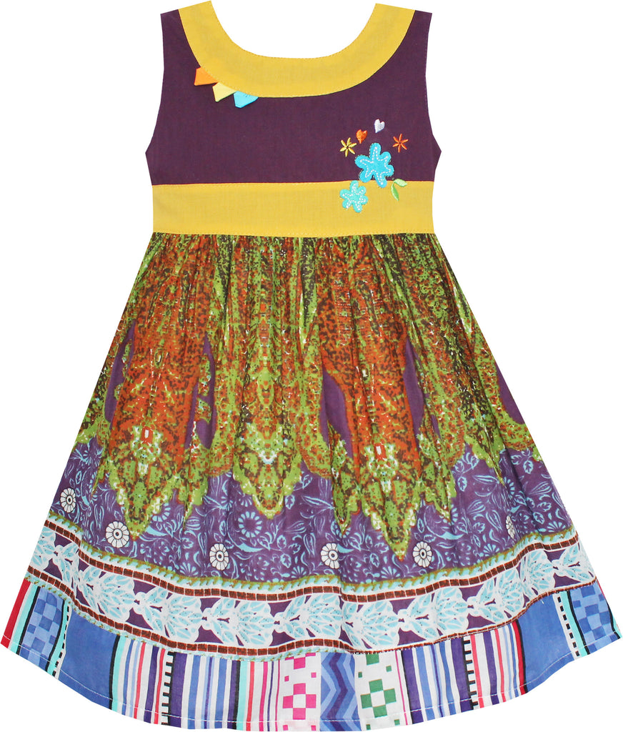 Girls Dress Little Girls Flower Print Embroidery Striped – Sunny Fashion