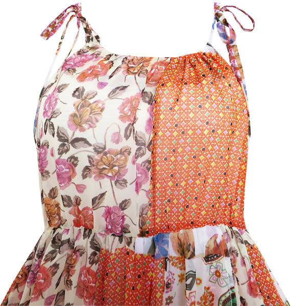 Girls Dress Halter Asymmetric Flower Checkered Orange – Sunny Fashion