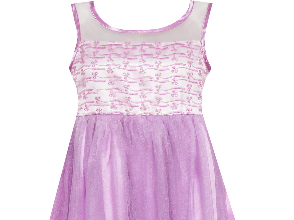 Girls Dress Satin Tulle Overlay Princess Party Purple – Sunny Fashion