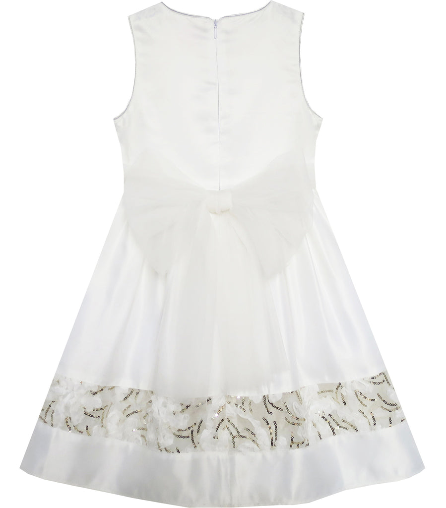 Girls Dress Flower Detailing Sequin Lace Party Princess White – Sunny ...
