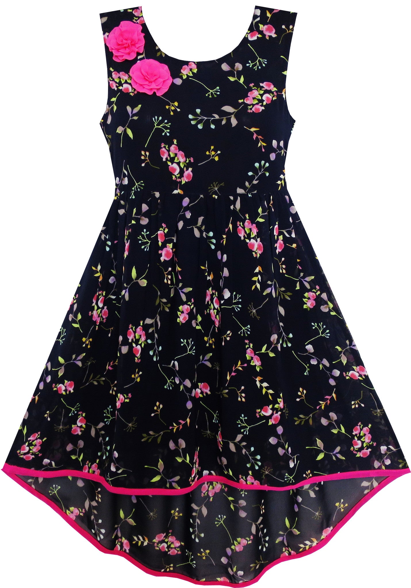 Girls Dress Hi-Lo Maxi Sequin Chiffon Lace Flower Pink – Sunny Fashion