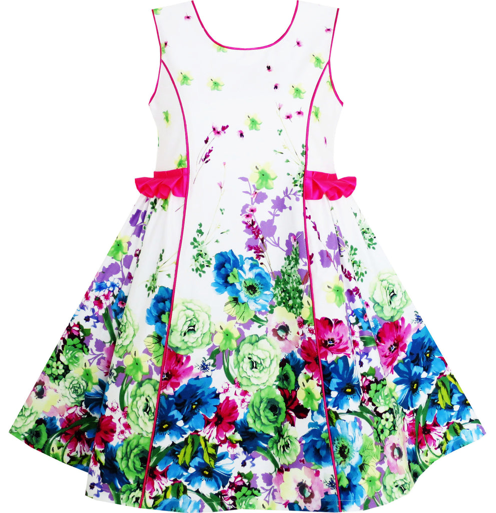 Girls Dress Elegant Blooming Rose Flower Garden Print O-Neck – Sunny ...