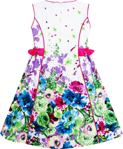 Girls Dress Elegant Blooming Rose Flower Garden Print O-Neck – Sunny ...